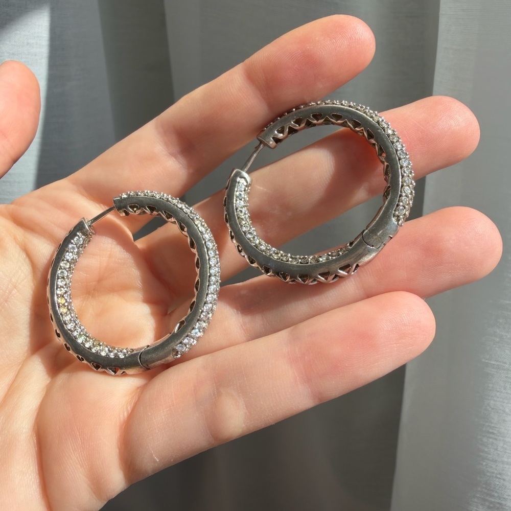 Hoop Earrings Large Pave 2 Ways Sterling Sterling 925